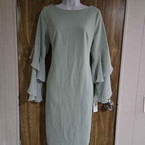 Calvin Klein Green Ruffled Tiered Sheath Dress